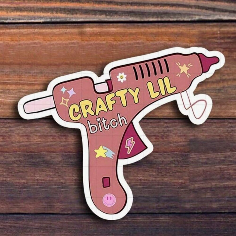 Crafty Lil Glue Gun Sticker - Sassy Craft Lover Vinyl Decal | Pink Kawaii Fun